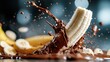 © Larisa AI - An eye-catching image of a banana being launched into splashing chocolate, creating a delightful and messy scene that captures the joy of indulgence and creative culinary art.