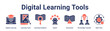 © oka - Digital Learning Tools banner web icon vector illustration concept for education with icon of Digital Learning, Learning Tools, Learning Analytics, Expert, Instruction, Knowledge Transfer, Real.