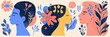 © Perfect Vector - Abstract colorful female profiles with floral and leaf elements symbolizing mental health self care mindfulness and emotional wellbeing in flat vector style illustration
