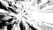 © swillklitch - Comic explosion with halftone and speed lines. Explosive black ink splatter comic blast background with dynamic radial speed lines