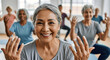 © PIXEL HATCH - A diverse group of happy seniors in a gentle yoga class, promoting healthy aging and community fitness. This image highlights vitality in older adults, senior wellness, and the importance of social