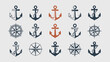 © Ultimate - A collection of nautical themed illustrations features anchors compasses and a ship s wheel in a simple graphic style high quality professional detailed modern elegant stylish