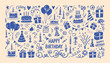 © Arshad - Hand drawn birthday doodle collection featuring party cakes balloons gifts and celebration elements