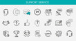© Habibur - Vector icons set illustrating customer service support features including helpdesk chat tickets FAQ IT assistance feedback and round-the-clock