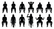 © Habibur - Collection of human silhouette poses including sitting crossed arms, resting head, hands on knees, and standing gestures in vector format