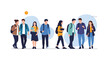 © Sohid - Flat vector illustration of a diverse group of young college students with backpacks and books walking and talking together.
