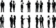© Anu's World - Set of professional business people silhouettes in formal suits communicating and networking for corporate team collaboration, office leadership, and executive partnership management concepts