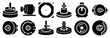 © SreeAtul - machine rotary encoder silhouette vector icons set, industrial machinery parts abstract mechanical illustration.