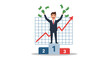 © NFS Studio - Successful Businessman Celebrating Financial Growth on Podium with Money.
