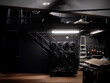 © Victor - Wide view of theatre backstage area with cable racks, metal stairs, ladder, power sockets and flight cases
