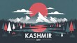© Nasira - Snow capped Kashmir mountains with red sun reflective lake and forest trees symbolizing peace unity freedom solidarity and heritage