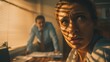 © Enigma - Stressed woman showing fear in office, experiencing workplace intimidation and a threatening situation with her boss