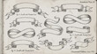 © Sultan Desain - Detailed pencil sketch set of decorative ribbon banners and scrolls for design, vintage ornamental frames and flourishes
