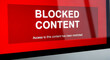 © THIBNH - Vivid red digital monitor displaying an ominous glowing blocked content warning notification symbolizing strict internet censorship, restricted access, data security, and firewall protection.