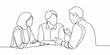 © Bijon - A continuous line drawing depicts three people in conversation