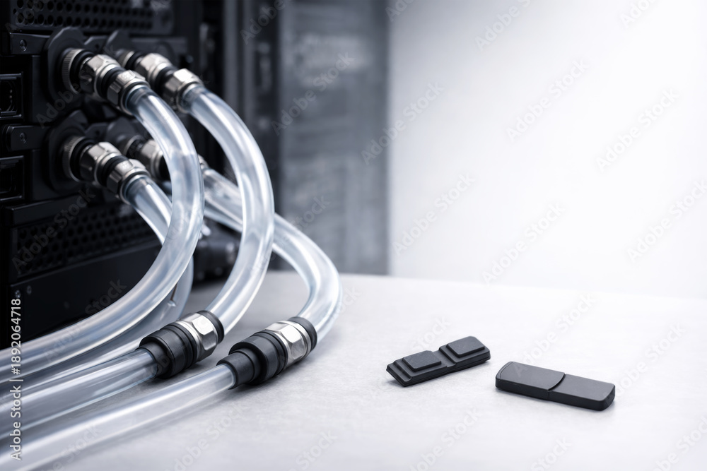 Server Rack Liquid Cooling Rope Liquid cooling tubes connected to server rack in data center Stock ...