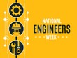 © Hriday - National engineers week graphic design with gear, hard hat, and tools icons on yellow background