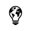 © vector - An innovative lightbulb icon featuring a detailed globe map within its filament area, symbolizing global ideas, environmental solutions, or worldwide innovation.
