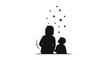 © ponidi - Silhouette of a mother and child looking up at the stars in the sky.