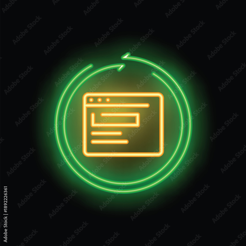 Neon sign representing a website update, with circular arrows ...