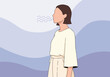 © ObStock - Woman exhaling air in profile for relaxation, minimalist illustration