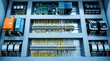 © Aqeela - Organized industrial electrical control panel featuring intricate wiring, circuit breakers, and modular components inside