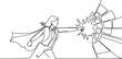 © firoz - Single one line drawing super businesswoman punches and breaks wall. Flying man breaks the wall. Business concept power, success and overcome difficulties. one line Icon drawing