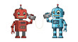 © vectors home - Two retro robots communicating with a string telephone playful illustration