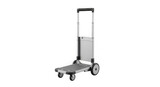 silver luggage cart with handle and wheels