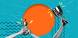 © beast01 - Art collage showing hands holding trophies in front of a sun and colorful background