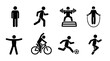 © Nasrefa.Artist - Set of eight black silhouette icons representing various physical fitness activities and exercises for sports and health concepts