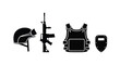 © msunny93 - Military equipment icons helmet assault rifle body armor and shield