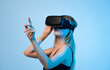 © Volodymyr_sh - Woman using virtual reality headset with hand gestures, immersive VR technology and futuristic digital experience