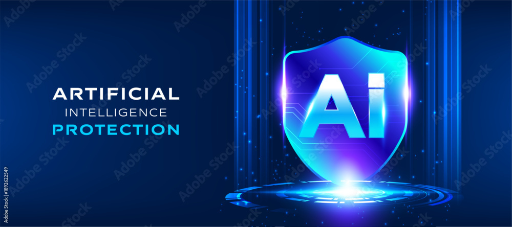 AI protection concept vector with digital shield and artificial ...