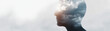 © Chaiwit - Digital literacy concept with human profile and cloudy sky overlay symbolizing knowledge and imagination in creative artistic style