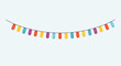 © lele - Colorful paper banner hanging in a curved line on a string, viewed from the front