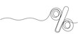 © SHANTO - Continuous one line drawing of a percent sign. Vector illustration of percentage symbol isolated on white background. Minimalist discount sale concept