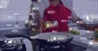 © vectorfusionart - Pouring senior Black woman in red apron adding oil to frying pan in kitchen, livestream icons