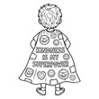 © BeeBenTo - Boy with Kindness Superpower Cape, Back View, Coloring Page