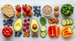 © Machendrata - Healthy food selection with fresh vegetables and fruits arranged