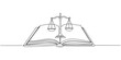 © Pure Outline  - Continuous one line of a book of law with a scale icon, law and justice art, drawn vector illustration.
