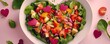 © Hussna - salad vegetables healthy food meal diet fresh green leaves tomatoes cucumbers peppers pink background colorful appetizing love valentine romantic eating nourishment wellness