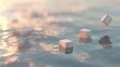 © CYBERPINK - Three cubes floating on the surface of a body of water. the cubes are of different sizes and shapes, with the largest one in the center and two smaller ones on either side.