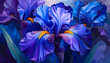 © hardvicore - Blue and violet irises with dramatic flowing petals, oil painting style, expressive hand-drawn acrylic art