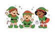 © Влада Яковенко - Cheerful Elves. Children dressing as elves holiday mood. Kids laughing and posing in full elf costumes. Cheerful energy and seasonal charm. Minimalist flat