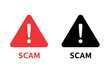 © Newly - Scam alert warning signs with exclamation marks in red and black colors