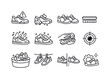 © Влада Яковенко - Sneaker Cleaning Icons. Sneaker Cleaning Needed. Line icon set of Sneaker Cleaning Needed: dirty sneaker alert, mud covered shoe, before cleaning sneaker,