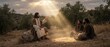 © Margarita Ratatosk - Jesus preaching the Sermon on the Mount to his disciples. Biblical scene from the Gospel of Matthew. Religious teachings and spiritual guidance. Banner with copy space