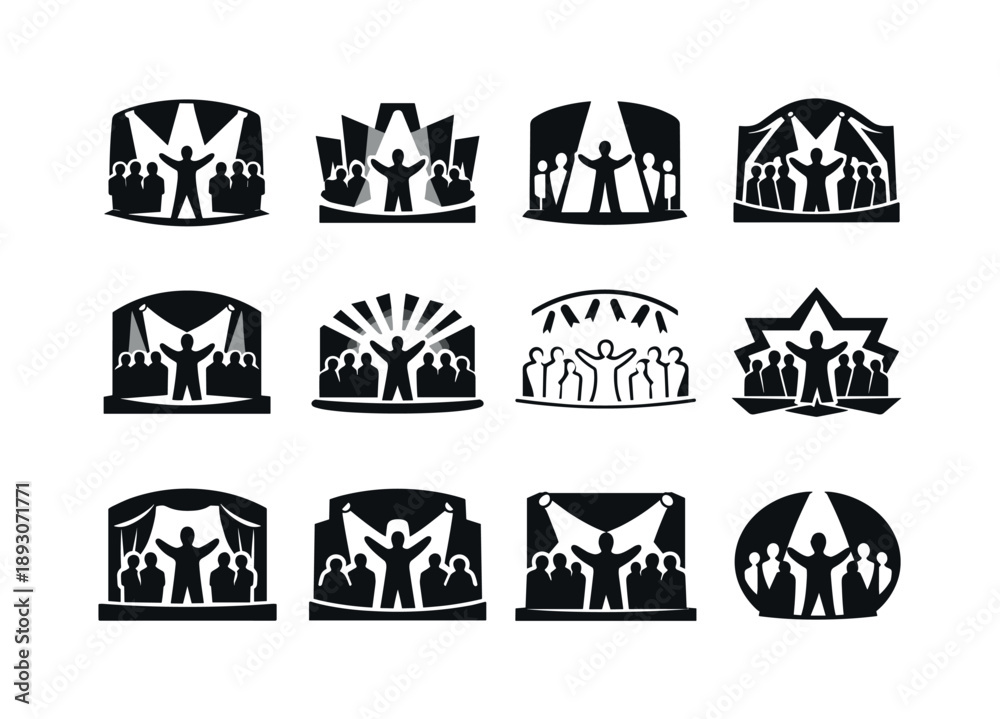 Dramatic Icon Dramatic Stage Icon Set. A dramatic reveal of an actor?s performance on ...