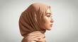 © Farhan - Minimalist Profile Portrait of a Serene Hijabi Woman Wearing a Soft Peach Scarf